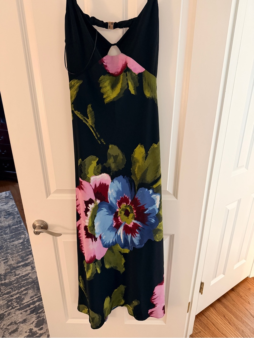 NWT Abercrombie & Fitch Black Maxi Dress with Pink, Blue & Green Floral Print